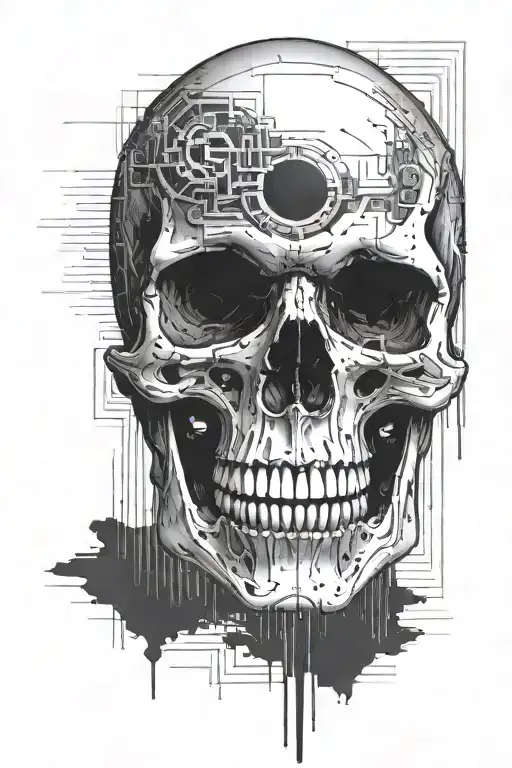 A Skull With Binary Code Flowing Out Of Its Eye Sockets
