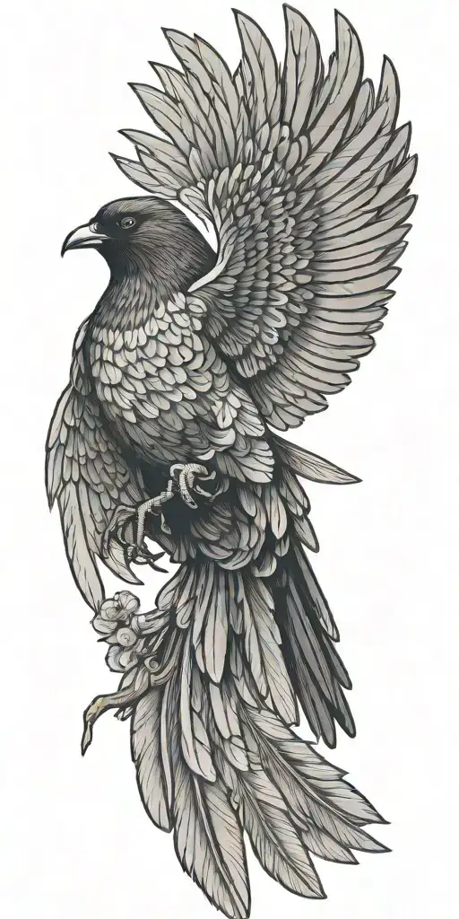 New Zealand Tui Swooping Down Wings Spread No Background