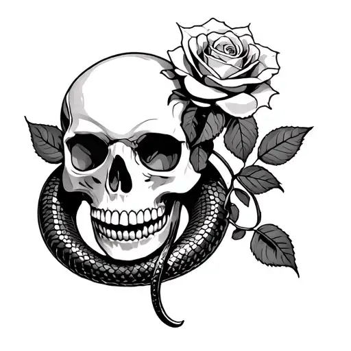 Skull Snake And Rose Intertwined