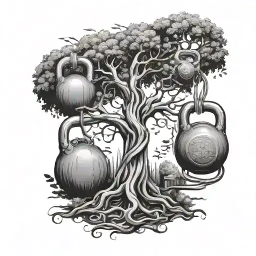 Design A Family Tree Intertwined With Workout Equipment Like Kettlebells And Resistance Bands