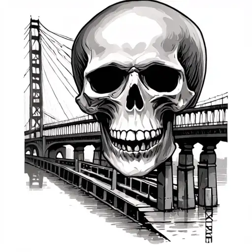 Skull Face With Death Under Walking In A Bridge