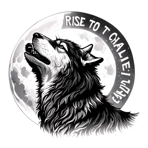 Midsize Wolf Howling To A Moon With The Moon Saying Rise To The Challenge