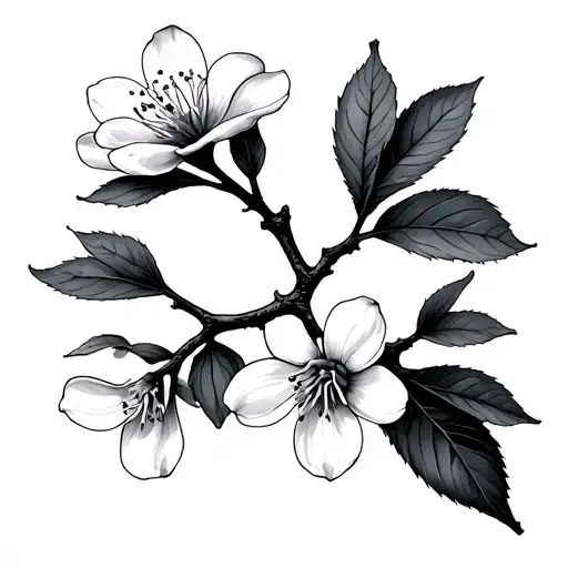 Small Straight Cherry Tree Branch With 5 Bloomed Cherry Blossoms Wrapped