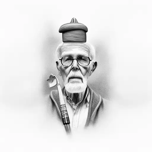 A Realistic Black And Grey Portrait Of Your Grandad Holding A Paint Roller