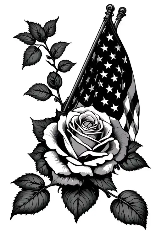American Flag And A Rose