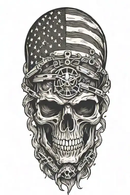 Skull On Fire With American Flag And Guns Intertwined