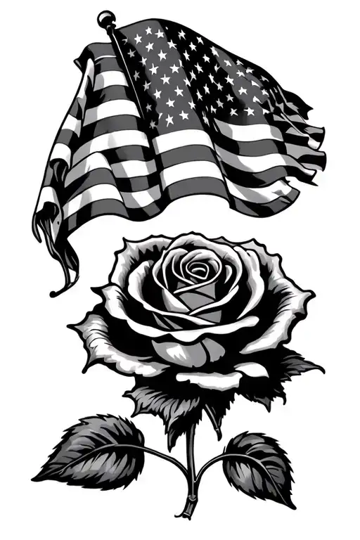 American Flag And A Rose