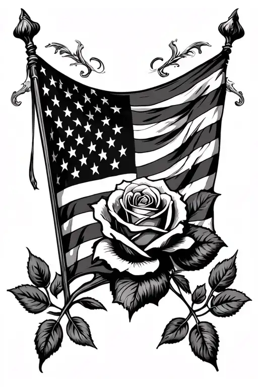 American Flag And A Rose Tattoo Design Combining Elements