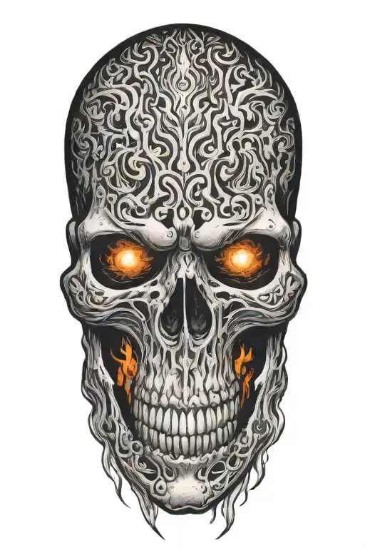 Skull With Fire Coming Out Of Eyes Surrounded