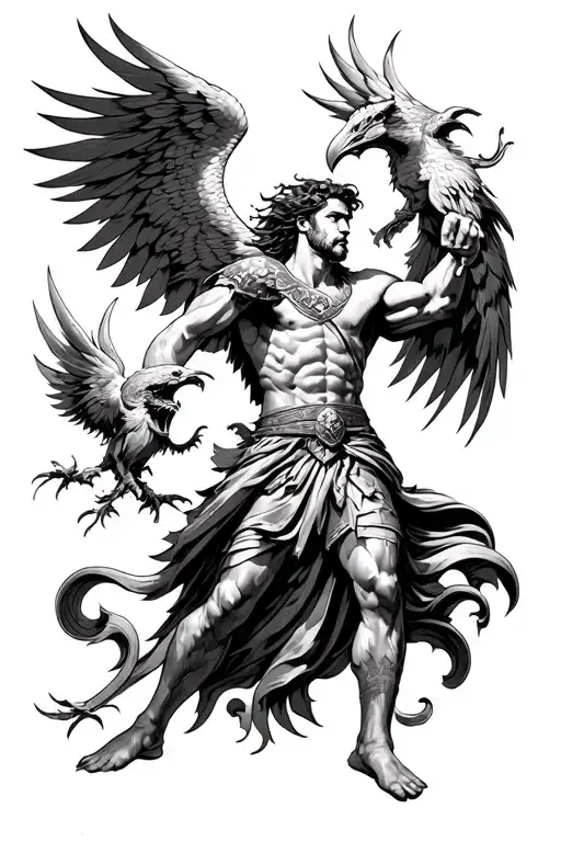 Roman Warrior Guardian Angle Holding Phoenix Fighting Off Demons