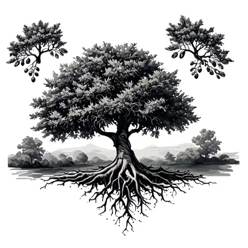Olive Tree With Roots Reaching Deep