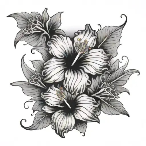 Hibiscus And Lily Flowers Intertwined