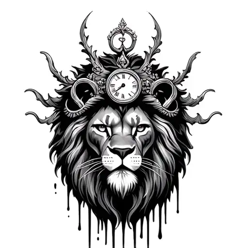 Lion With Head Dress And Clock Melting