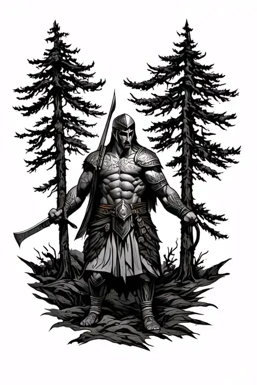 Spartan Warrior With Trees