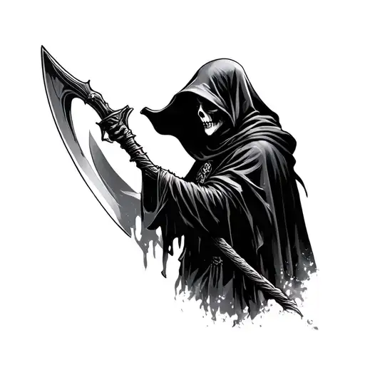 Side Profile Grim Reaper Holding A Scythe Realistic