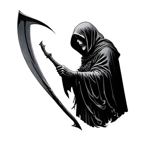 Side Profile Grim Reaper Holding A Scythe Realistic