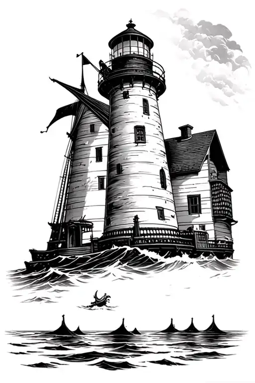 Pirate Theme With Distressed Lighthouse Standing Tall