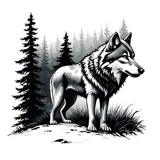 Wolf And Trees