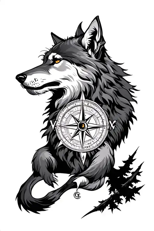 Wolf And Trees Viking Compass