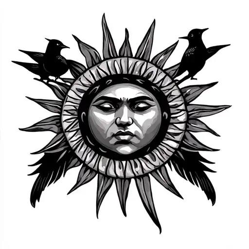 Choctaw Sun Symbol With Perched Three Little Birds