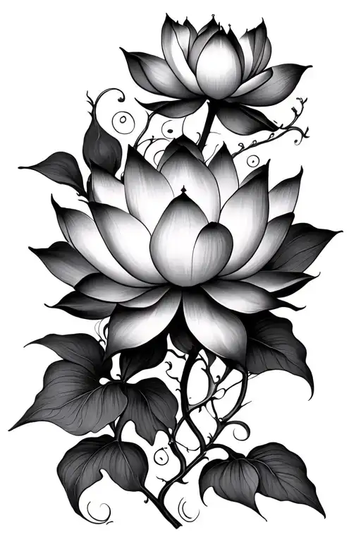 Lotus Flower With Vines Growing