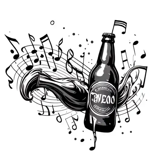 Music Notes Swirling With Beer Bottle Pouring