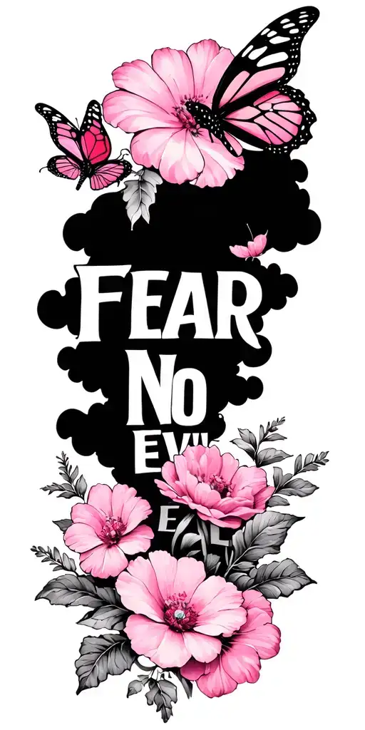 Pink Words Saying Fear No Evil With Pink Flowers And Butterfly's With Black Clouds