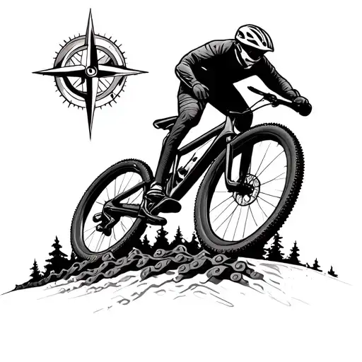 Mountain Bike Going Up On A Bike Chain With Compass At Top