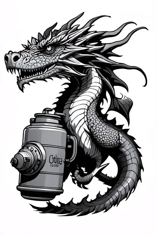 Dragon With Scuba Tank And Firehydrant