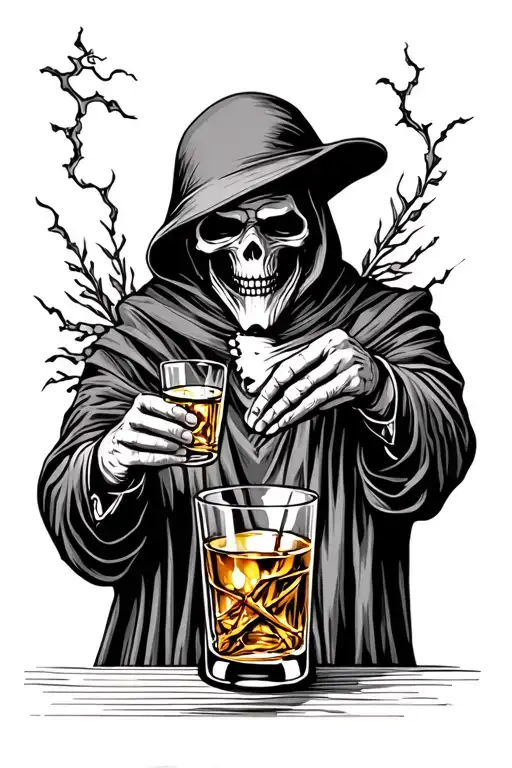 Grim Reaper Toasting A Whiskey Glass