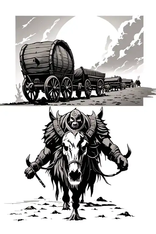 Horde And A Waggon In The Background