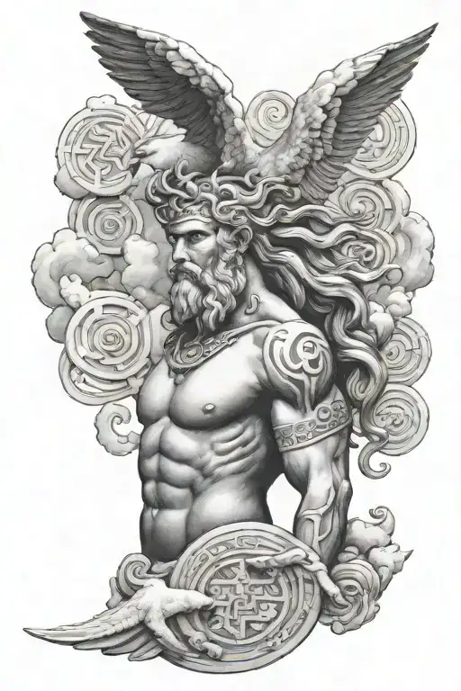 Human Strength Greek Style With Clouds And Symbols