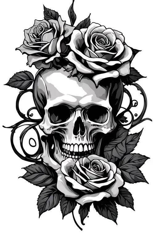 Skull And Roses Intertwined