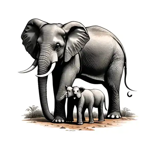 Mom Elephant And Calves