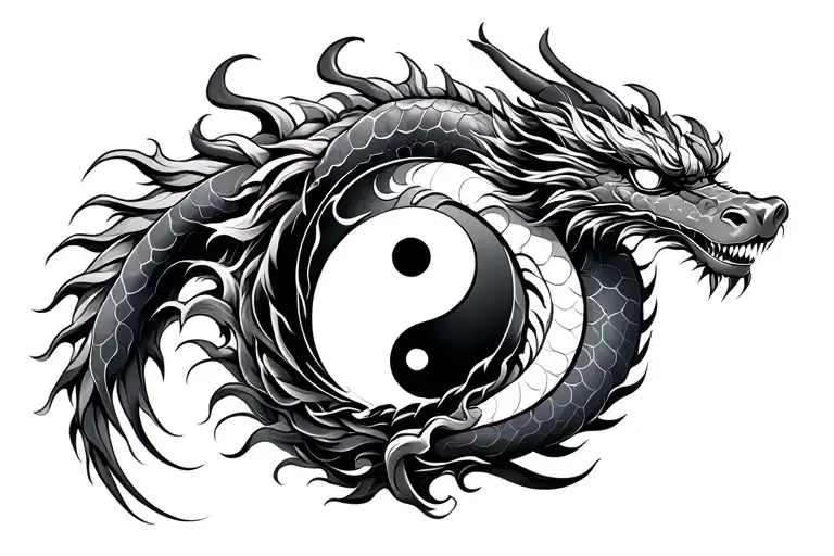 Chinese Dragon With Yin Yang Symbol