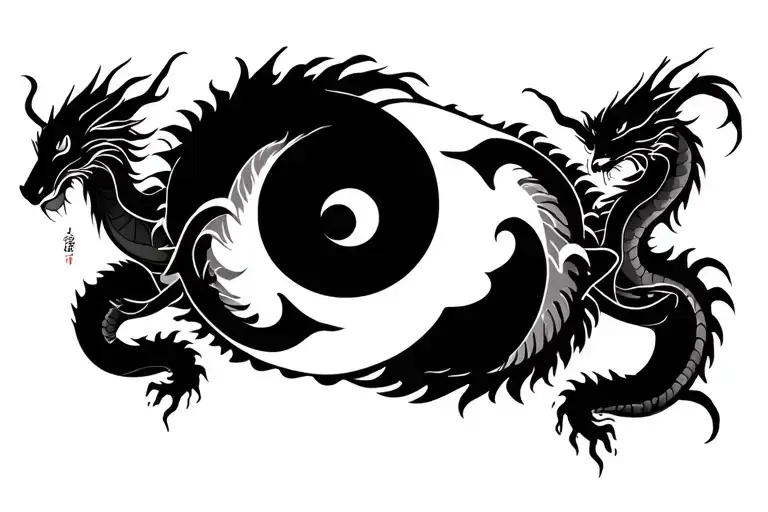 Two Chinese Dragons With Yin Yang Symbol