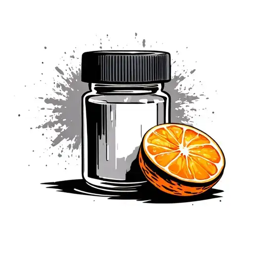 Orange Pill With Faded Out Background Of A Grayscale Pill Bottle