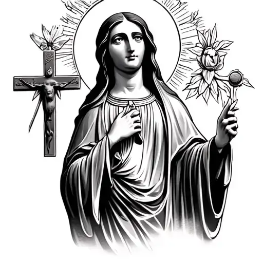 Our Lady Of Guadalupe With Jesus Looking To The Sky With A Crucifix Underneath