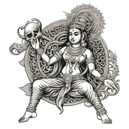 A Blackwork Design Of Maa Kaali Embodying The Essence Of Indian Spiritualism And Strength