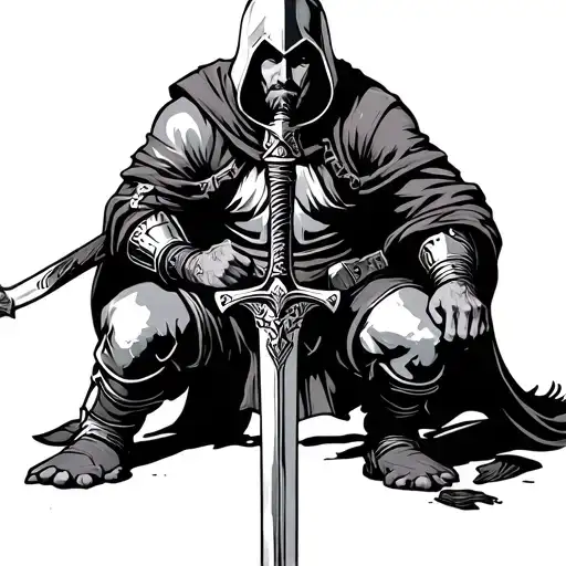 Crusader Kneeling Holding Sword