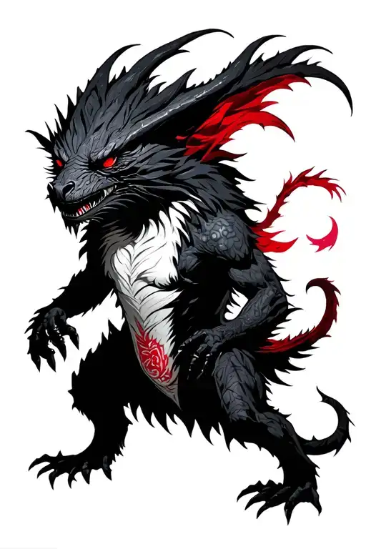 The Zouwu Fantastic Beast Showed In Sketchy Dark Style With A Little Red