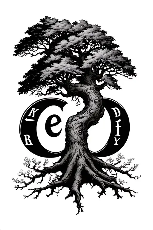 Oak Tree With Letters In Branches