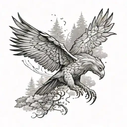 A Detailed Portrait Of Buckbeak Flying Over A Magical Forest