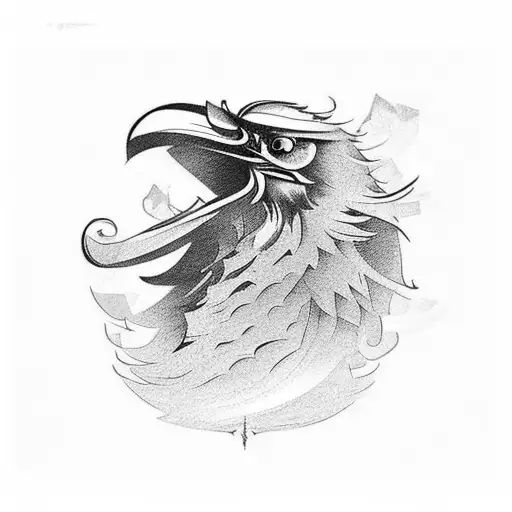 A Phoenix Bird Wearing A Viking Helmet In Fire Half Sleeve