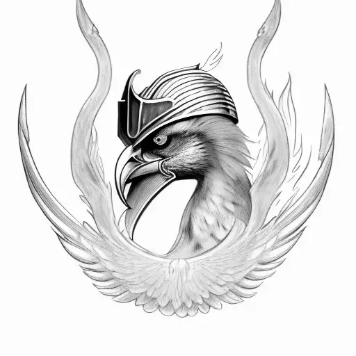 A Phoenix Bird Wearing A Viking Helmet In Fire In War