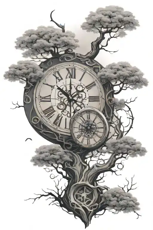 A Broken Clock In A Bodhi Tree Surrounded By Enso Circle