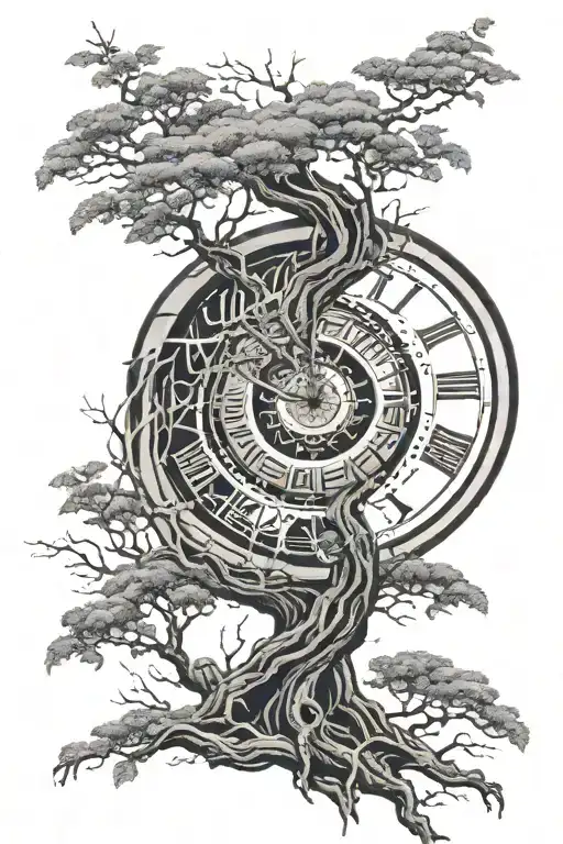 A Broken Clock In A Bodhi Tree Surrounded By Enso Circle