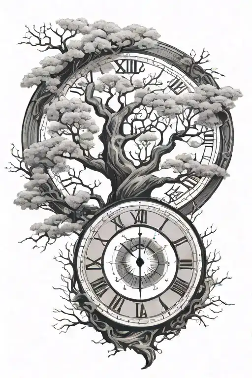 A Broken Clock In A Bodhi Tree Surrounded By Enso Circle