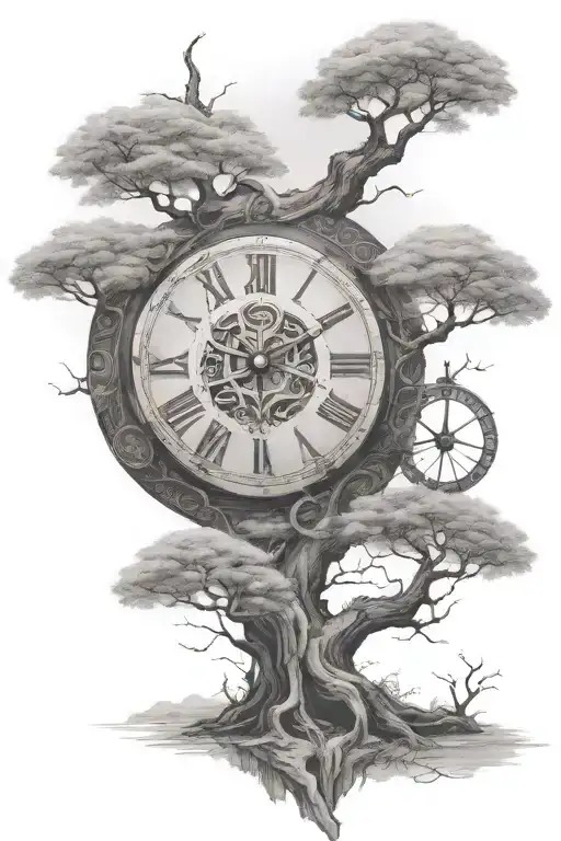 A Broken Clock In A Bodhi Tree Surrounded By Enso Circle Add Compass