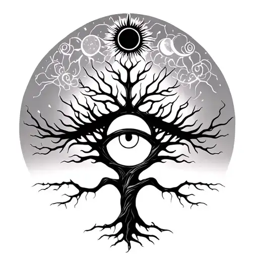 Tree Of Life With A Protective Eye A Sun And A Moon